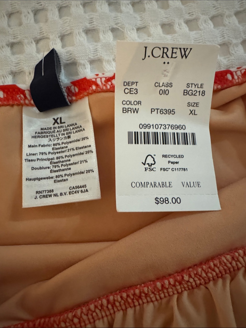 NWT J. Crew Red & White Patterned One-Piece Swimsuit - Picture 2 of 6